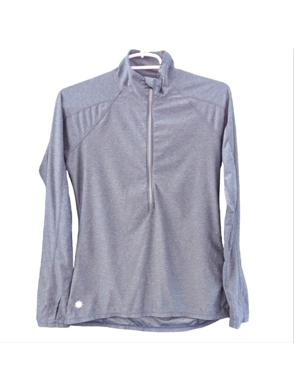 Athleta Gray 3/4 zip top. Thumbholes, back zipper pocket, size Small